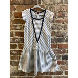 Tea Collection Girl’s Blue/White Stripe Drop Waistline Midi Cotton Dress Little